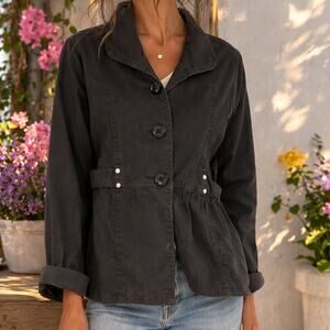 Vintage NORI Black Cotton Trench Jacket Size M Tailored 90s Coat